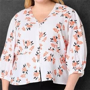 Liz Claiborne Plus floral Multicolors V Neck 3/4 Sleeve Peplum Top SZ/4X